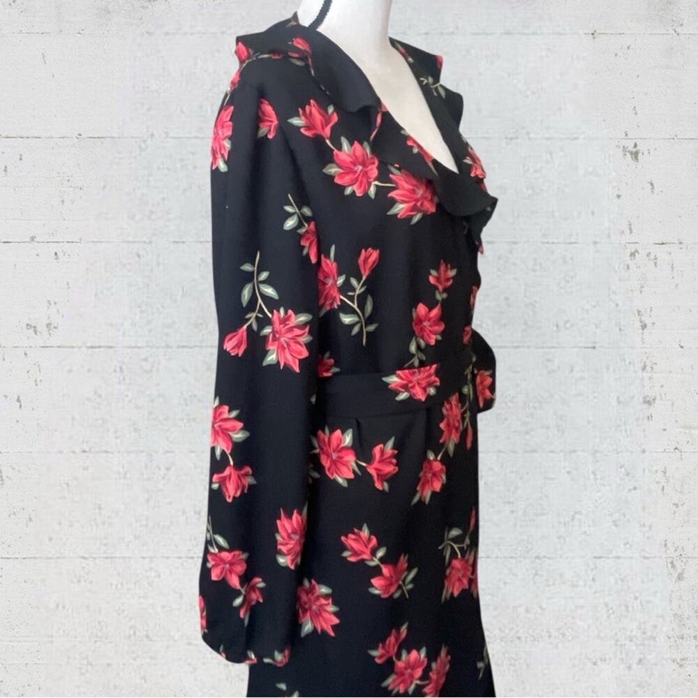 Draper James Black Floral Long Sleeve Ruffle Midi Wrap Dress Size XL Feminine - Picture 5 of 13